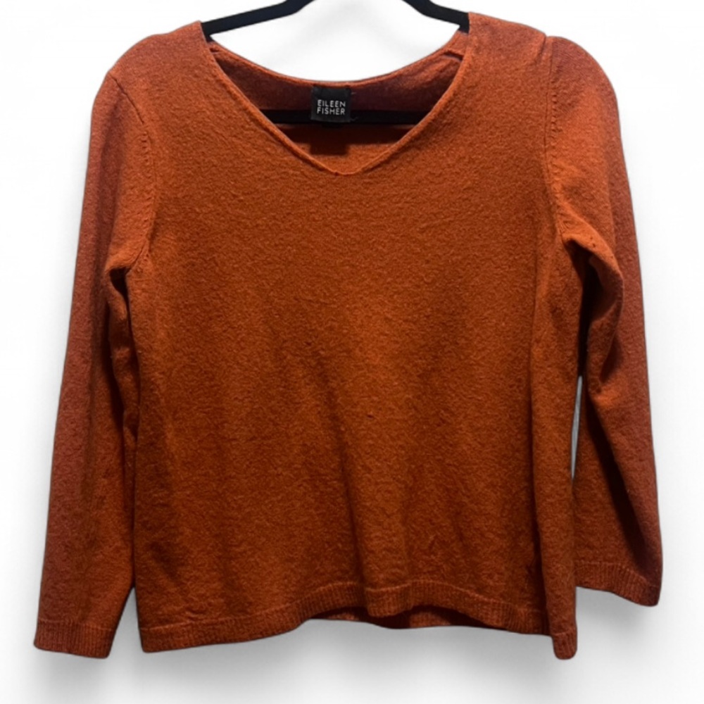 Eileen Fisher Rust V-Neck Wool Blend Sweater